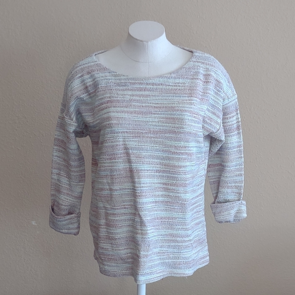 Talbot's Rainbow Knit Pullover 3/4 Sleeve Knit Top Size M
